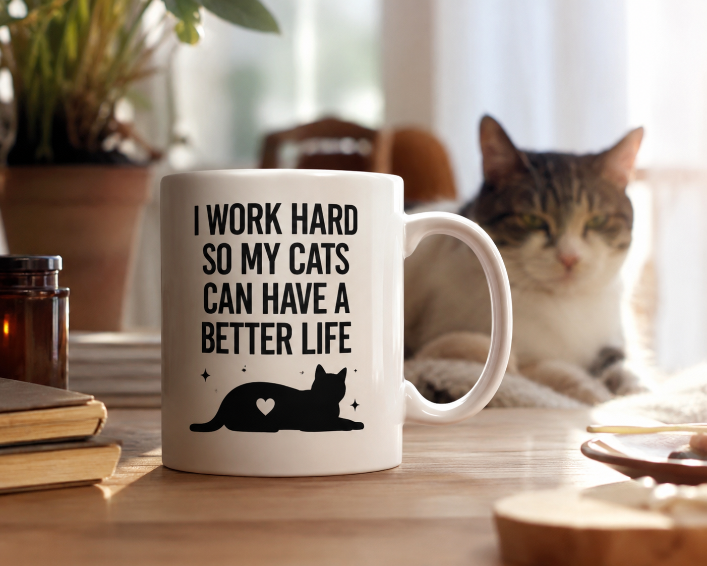 I work hard for my cats so they can have a better life