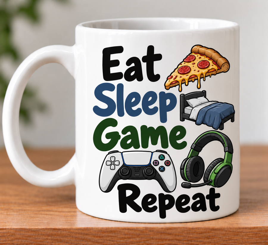 Eat Sleep Game Repeat Novelty Mug Gift