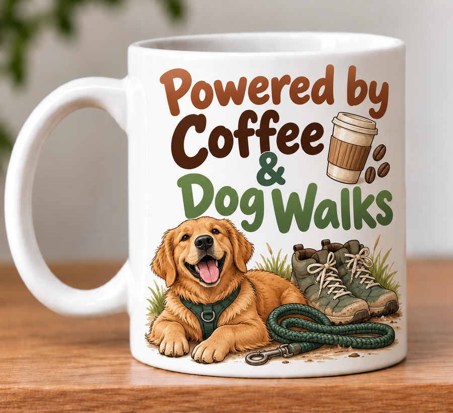 Powered By Coffee And Dog Walks Novelty Mug Gift