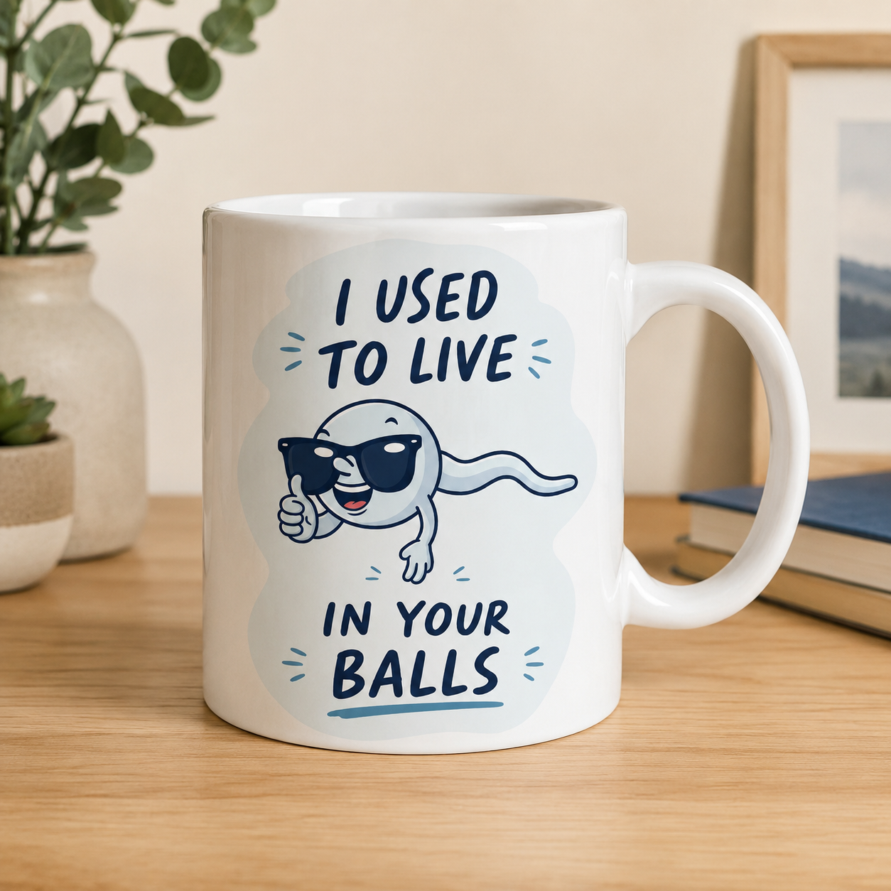 Funny Fathers Day Card & Mug ‘I used to live in your balls’